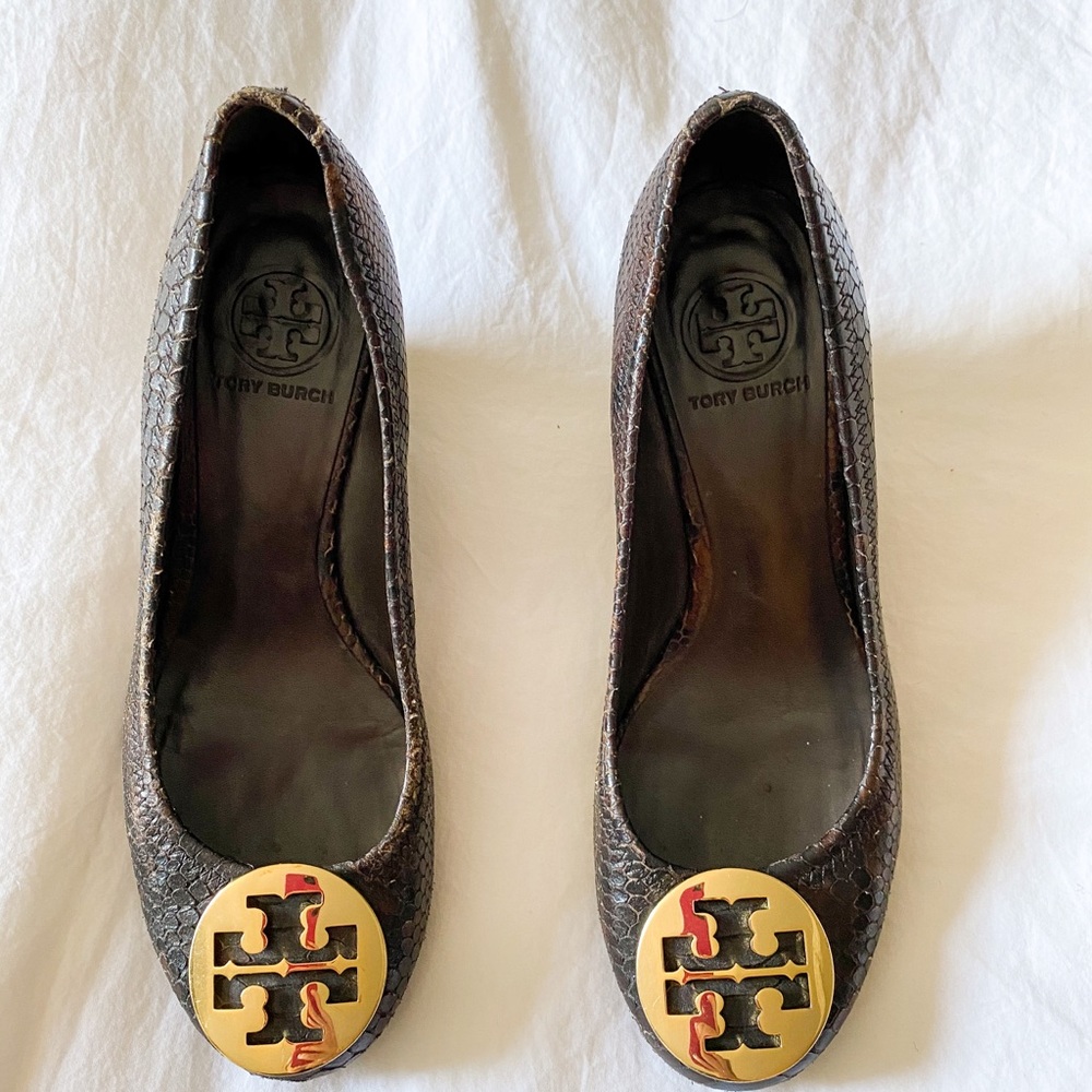 Tory Burch Wedge Snakeskin Heels